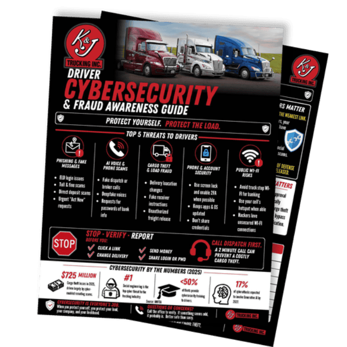 Cybersecurity and fraud awareness guide for freight drivers with safety tips.